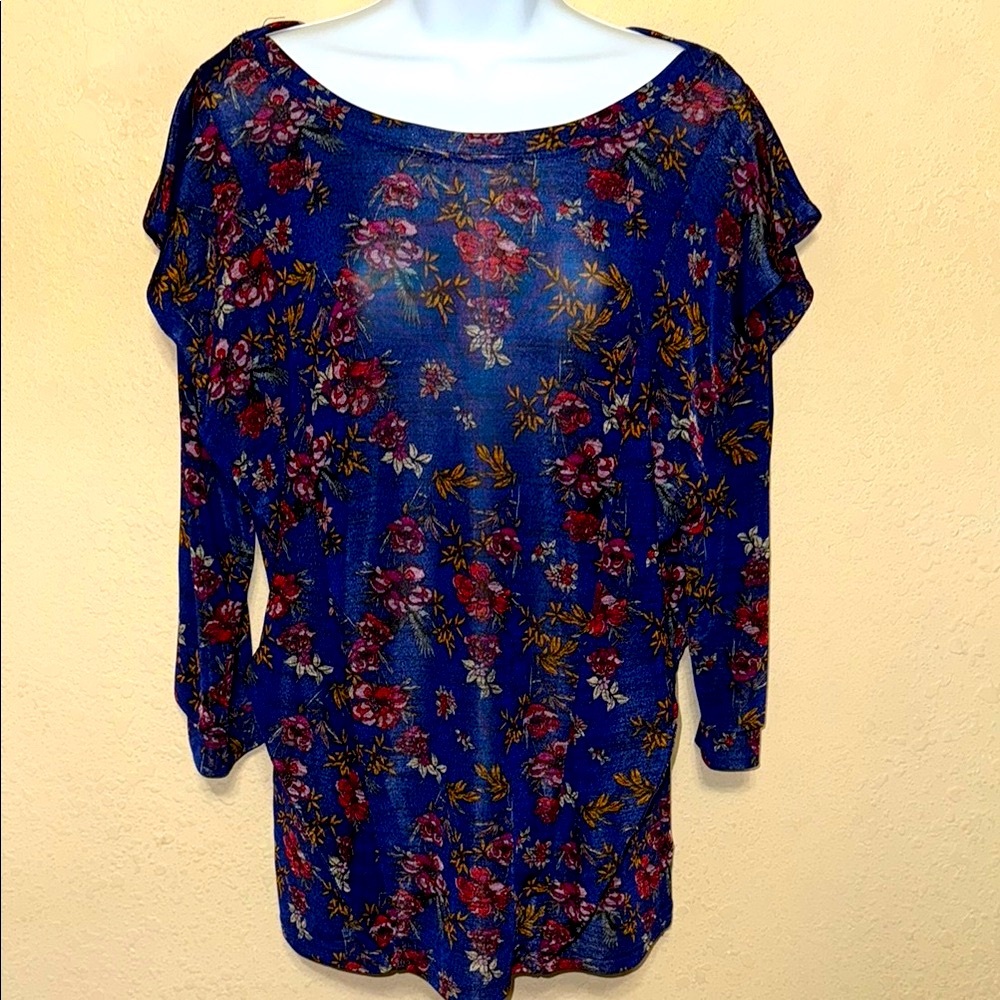 Free People Floral Print Blue Women's Top